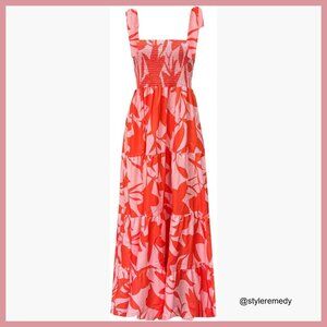 Polyester Summer Boho Spaghetti Strap Square Neck Ruffle Maxi Dress